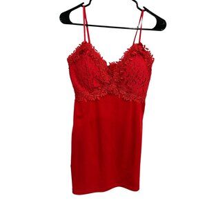 Sister Fashion Red Lace Floral Spaghetti Strap Mini Dress Back Zipper Sz Small